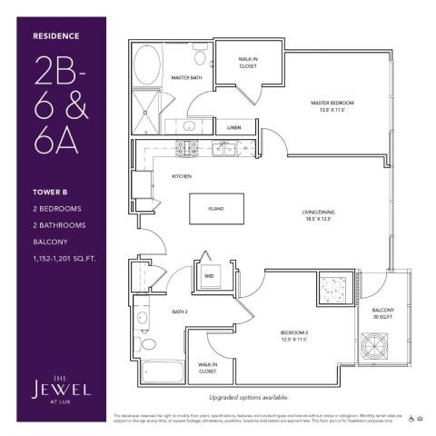 Floor plan for 2 beds, 2 baths, 1201 sqft