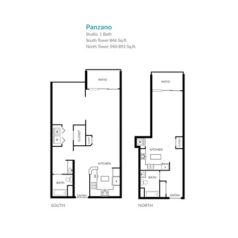Floor plan for studio, 1 bath, 892 sqft