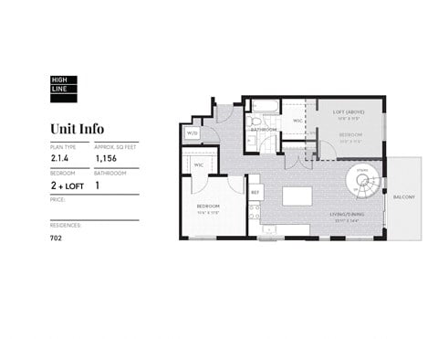 Floor plan for 2 beds, 1 bath, 1156 sqft