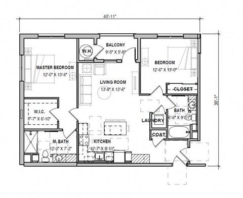 Floor plan for 2 beds, 2 baths, 1123 sqft