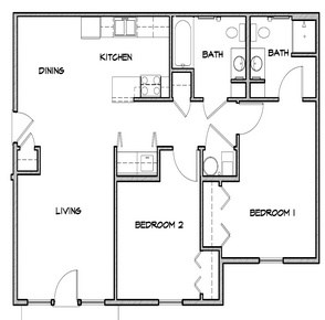Floor plan for 2 beds, 2 baths, 944 sqft