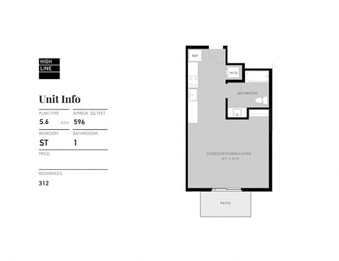 Floor plan for studio, 1 bath, 525 sqft
