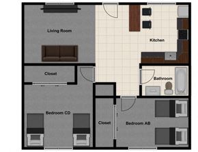 Saint George apartment for rent - A floor plan of a house with a living room, kitchen, two bedrooms and two closets.