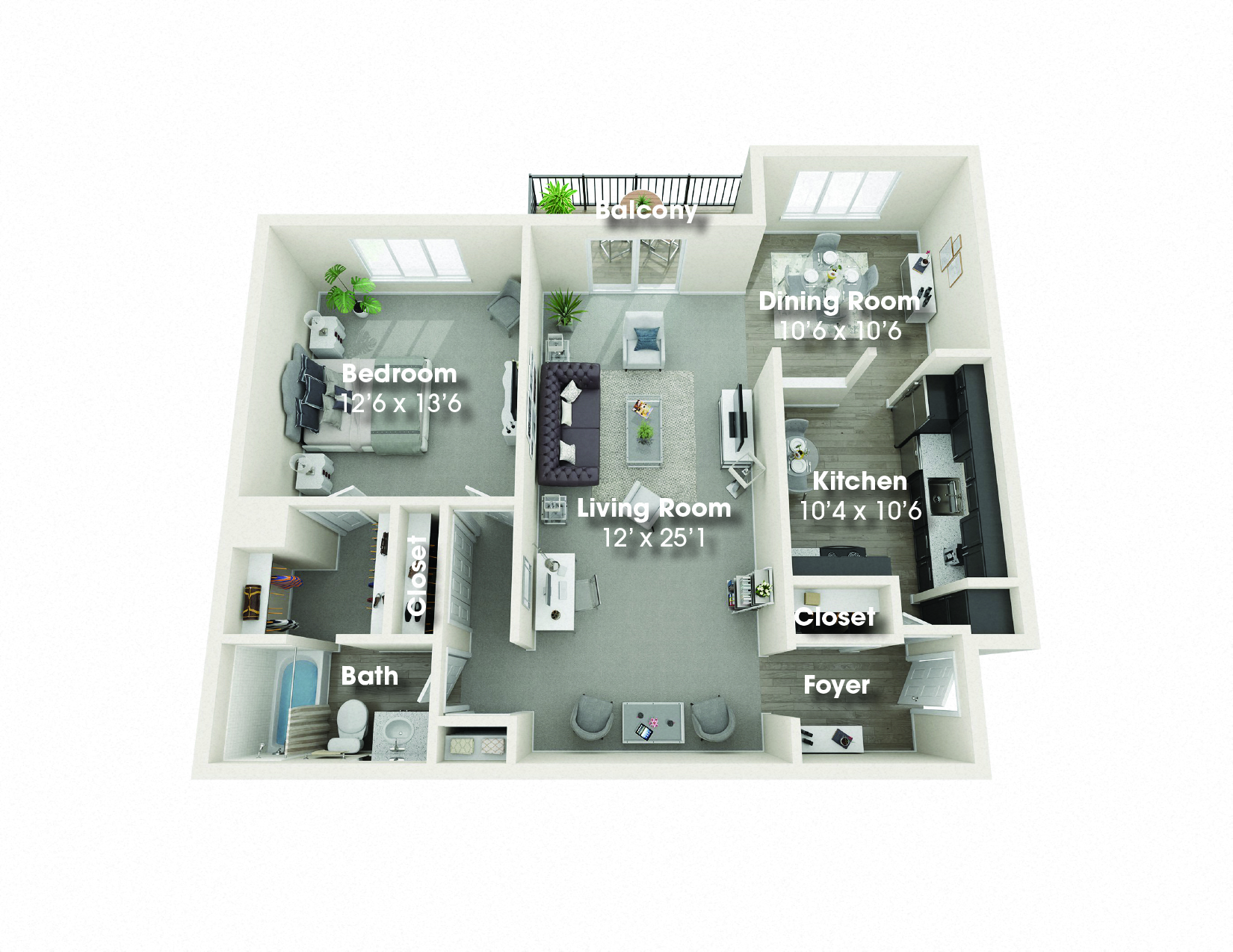 Floor plan for 1 bed, 1 bath, 1200 sqft
