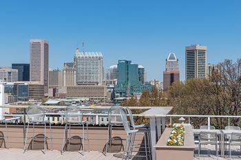Rooftop deck with sweeping views of downtown baltimore and the inner harbor
