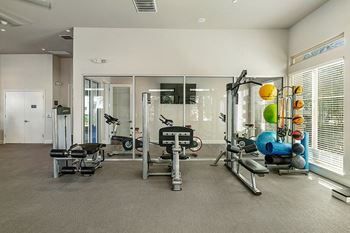 24-Hour fitness center with cardio and weight training equipment