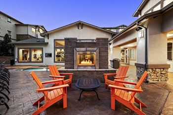 Outdoor fireplace and lounge area