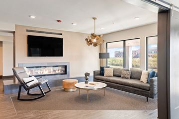 Overland Park apartment for rent - a living room with a couch and a chair and a fireplace