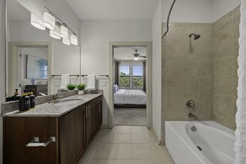 Satin nickel finish on all plumbing and light fixtures