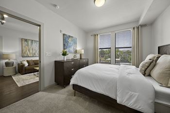Stylish mix of ceramic tile, carpet and faux-hardwood flooring throughout