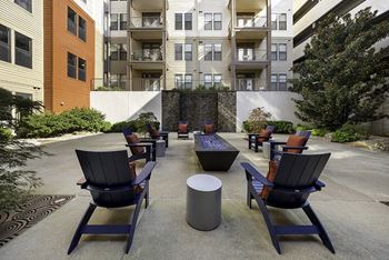 Zen garden with soothing fountain and outdoor seating