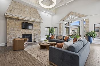 Clubhouse with lounge, fireplace and kitchen