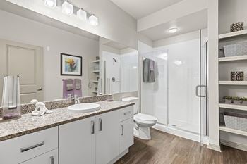 Walk-in showers with glass enclosures
