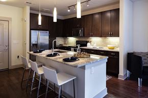 Alpharetta apartment for rent - The Juncture Apartments brown kitchen cabinets