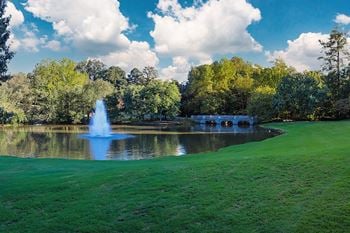 Scenic lake with fountain