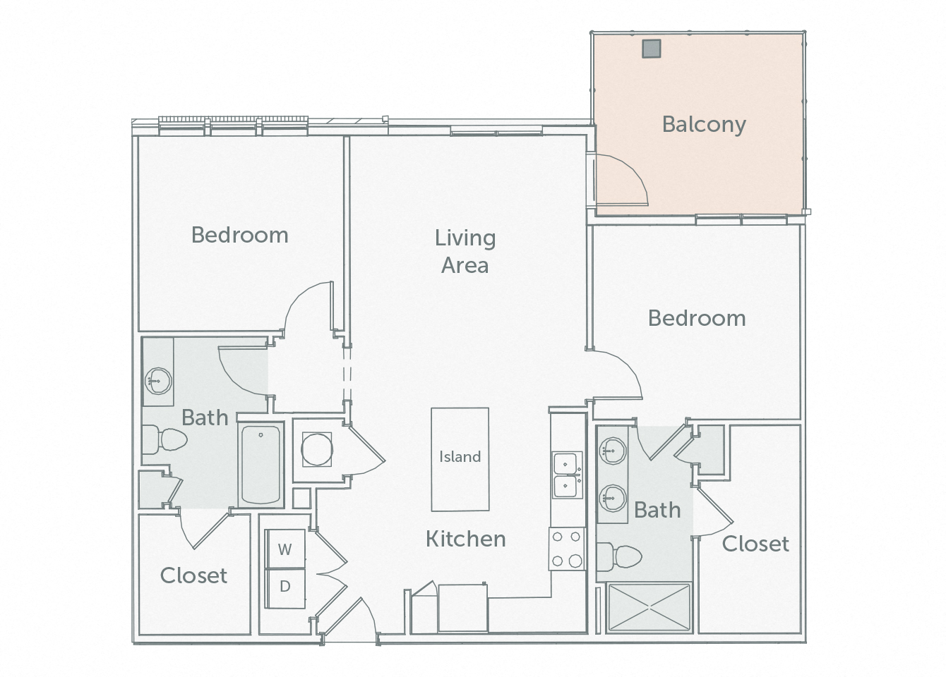Floor plan for 2 beds, 2 baths, 1112 sqft
