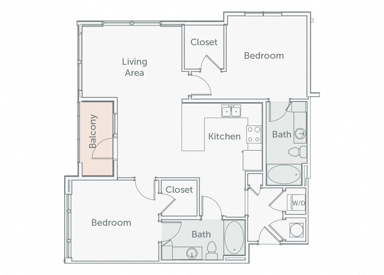 Floor plan for 2 beds, 2 baths, 1125 sqft