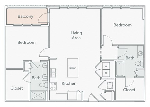 Floor plan for 2 beds, 2 baths, 1261 sqft