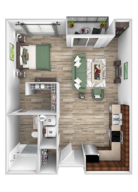 Floor plan for studio, 1 bath, 603 sqft