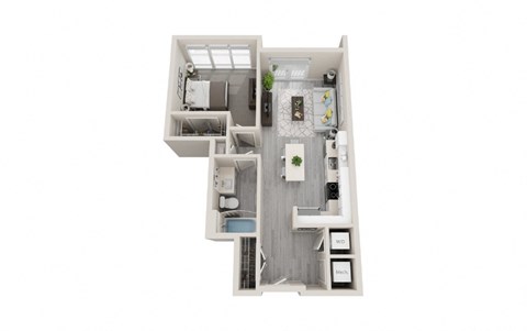 Floor plan for 1 bed, 1 bath, 654 sqft
