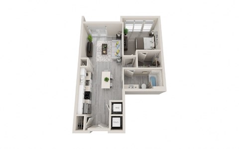 Floor plan for 1 bed, 1 bath, 670 sqft