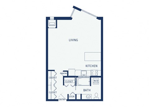 Floor plan for studio, 1 bath, 600 sqft