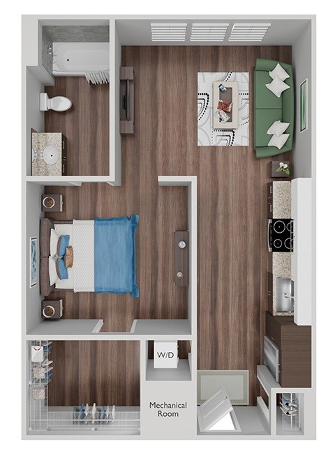 Floor plan for studio, 1 bath, 604 sqft