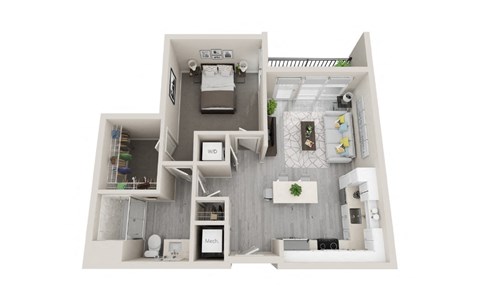 Floor plan for 1 bed, 1 bath, 680 sqft