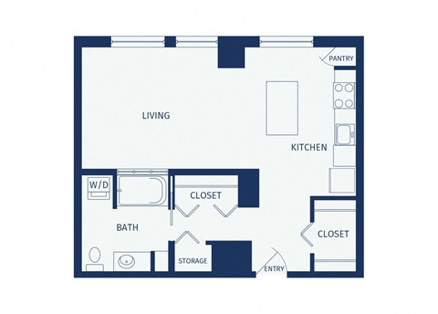 Floor plan for studio, 1 bath, 600 sqft