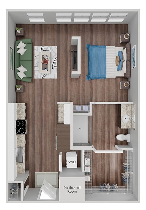 Floor plan for studio, 1 bath, 604 sqft