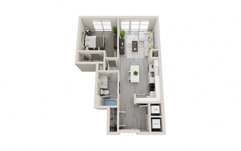 Floor plan for 1 bed, 1 bath, 678 sqft