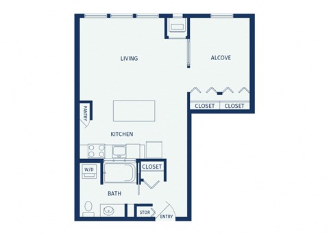 Floor plan for studio, 1 bath, 606 sqft