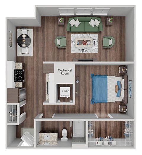 Floor plan for studio, 1 bath, 763 sqft