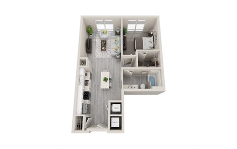 Floor plan for 1 bed, 1 bath, 694 sqft