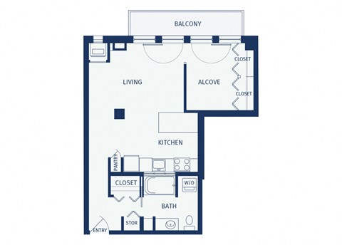 Floor plan for studio, 1 bath, 621 sqft