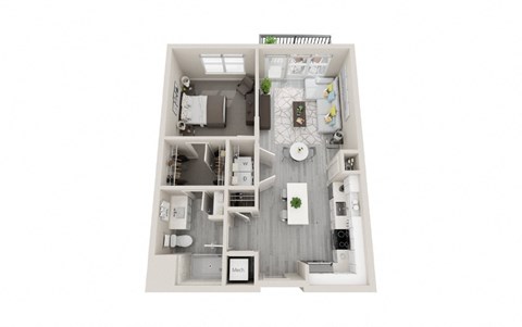 Floor plan for 1 bed, 1 bath, 717 sqft