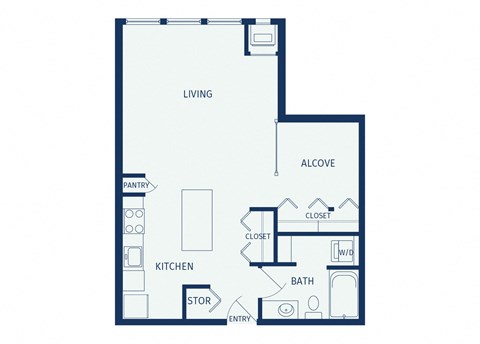 Floor plan for studio, 1 bath, 637 sqft