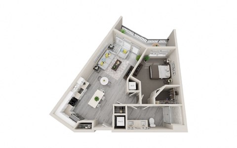 Floor plan for 1 bed, 1 bath, 771 sqft