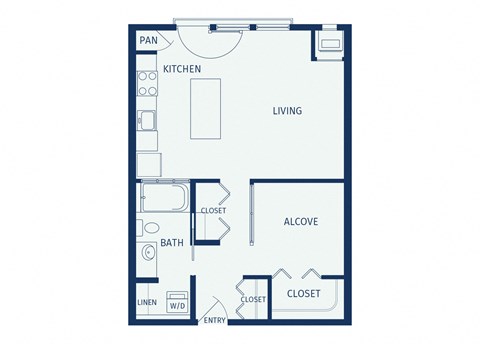 Floor plan for studio, 1 bath, 647 sqft