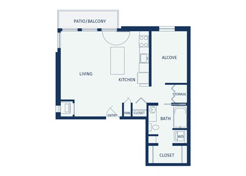 Floor plan for studio, 1 bath, 657 sqft