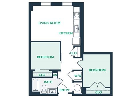 Floor plan for studio, 1 bath, 737 sqft