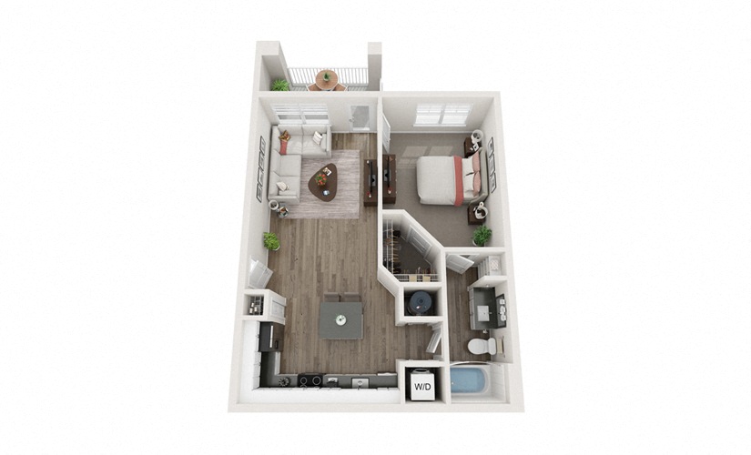 Floor plan for 1 bed, 1 bath, 751 sqft