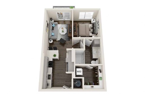 Floor plan for 1 bed, 1 bath, 630 sqft