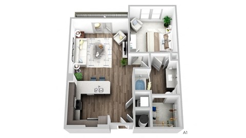 Floor plan for 1 bed, 1 bath, 765 sqft