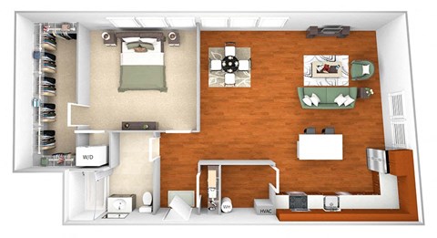 Floor plan for 1 bed, 1 bath, 1044 sqft
