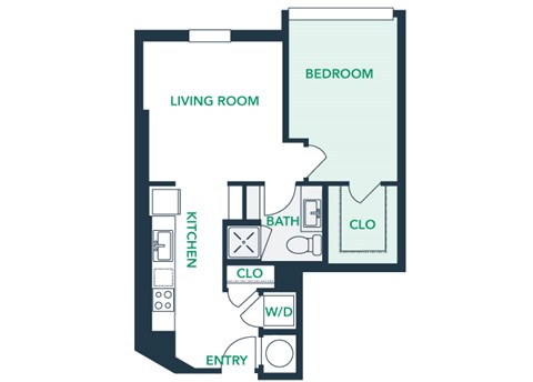 Floor plan for 1 bed, 1 bath, 682 sqft