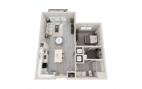 Floor plan for 1 bed, 1 bath, 812 sqft