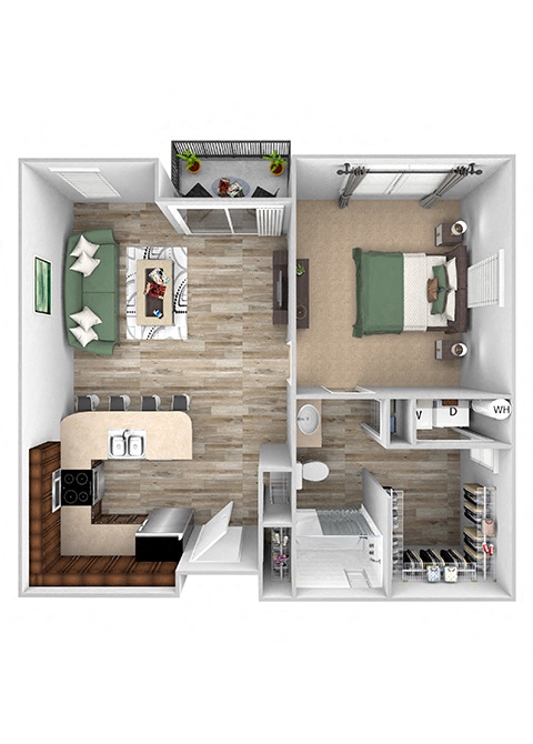 Floor plan for 1 bed, 1 bath, 856 sqft