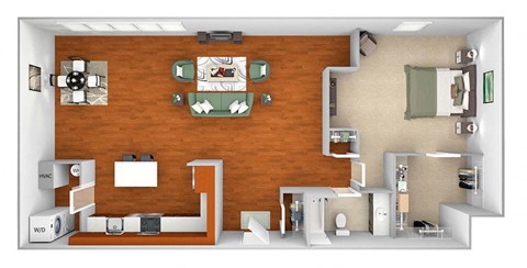 Floor plan for 1 bed, 1 bath, 1055 sqft
