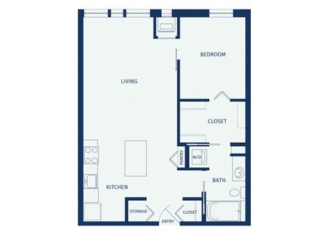 Floor plan for 1 bed, 1 bath, 707 sqft